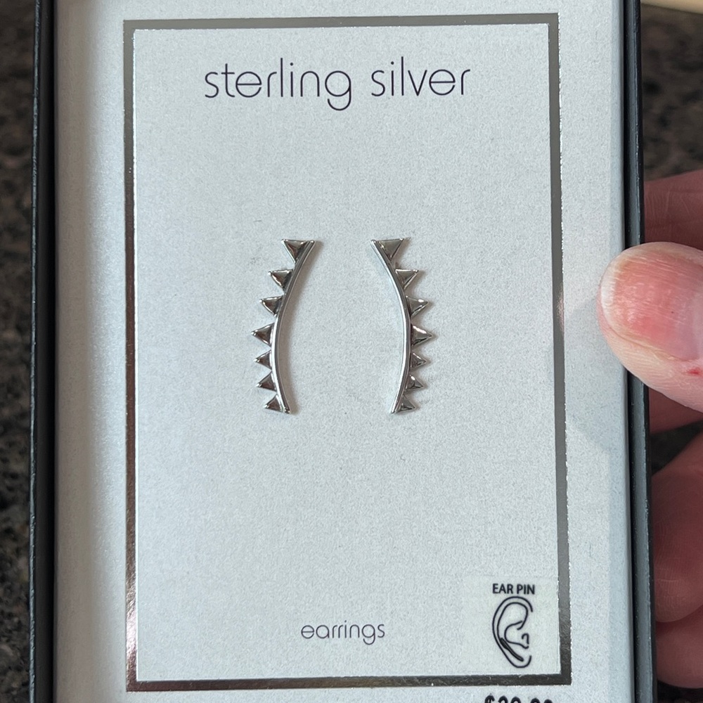 Sterling Silver Triangle Ear Pin Earrings